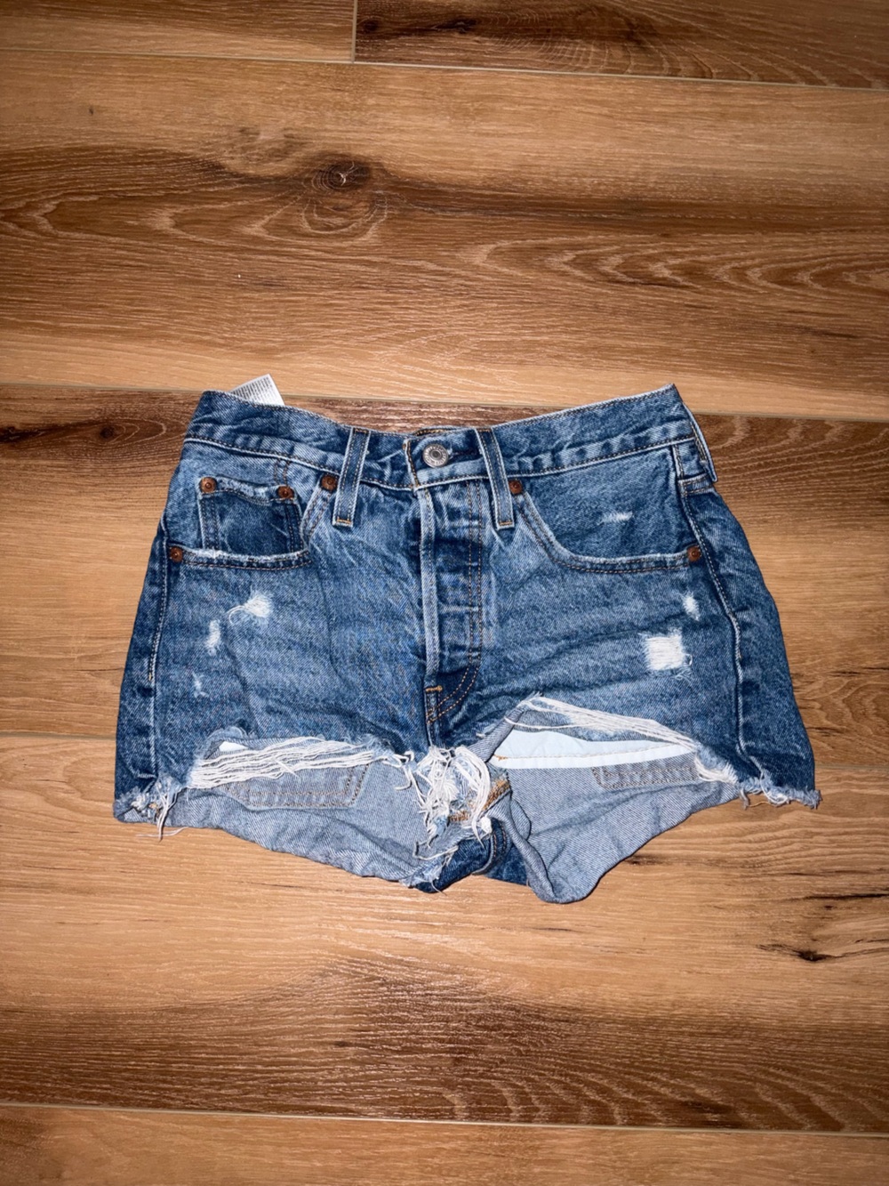 Levi's Distressed Blue Denim 501 Cutoff Shorts - Women's